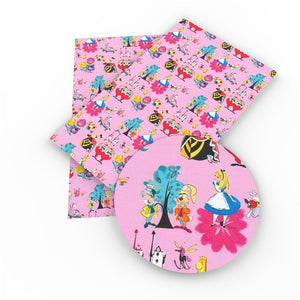 Alice Characters on Pink Faux Leather Sheet