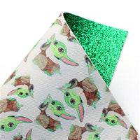 Baby Man on White with Green Fine Glitter Double Sided Faux Leather Sheet