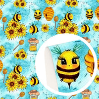 Bees On Blue Faux Leather Sheet