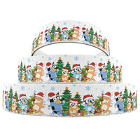 Dog Family Christmas on White 7/8" Ribbon