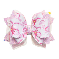 Pre Cut Floral Pink Faux Leather Bow