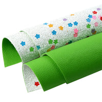Flower Sequins on White Chunky Glitter and Green Double Sided Faux Leather Sheet