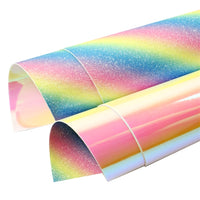 Iridescent with Ombre Striped Glitter Double Sided Faux Leather Sheet