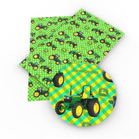 Green Tractors Faux Leather Sheet