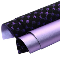Skulls on Black with Purple Fine Glitter Double Sided Faux Leather Sheet