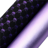 Skulls on Black with Purple Fine Glitter Double Sided Faux Leather Sheet