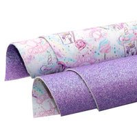 Unicorn & Cotton Candy with Purple Fine Glitter Double Sided Faux Leather Sheet