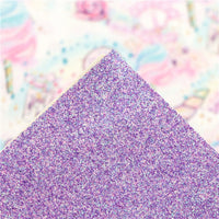 Unicorn & Cotton Candy with Purple Fine Glitter Double Sided Faux Leather Sheet