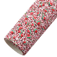 Chunky Glitter with Watermelon Clay Embellishment Faux Leather Sheet