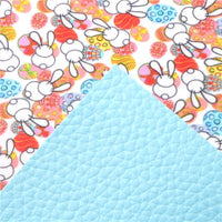 Easter Rainbow Bunnies on White with Light Blue Litchi Double Sided Sheet