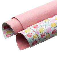 Easter Eggs Pastel with Pink Fine Glitter Double Sided Faux Leather Sheet