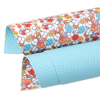 Easter Rainbow Bunnies on White with Light Blue Litchi Double Sided Sheet