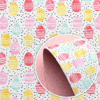 Easter Eggs Pastel with Pink Fine Glitter Double Sided Faux Leather Sheet