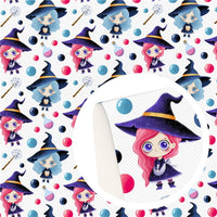 Halloween Witch Girls Blue & Pink Faux Leather Sheet