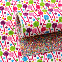 Lollipops with Mixed Chunky Glitter Double Sided Faux Leather Sheet