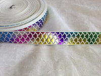 Rainbow Scales on White 1" Ribbon