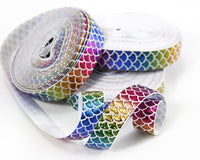 Mermaid Scale Foil Rainbow on White 5/8" FOE (5 Yards)
