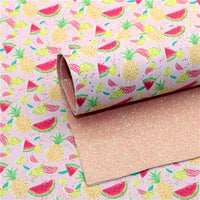 Summer Fruits with Peach Fine Glitter Double Sided Faux Leather Sheet