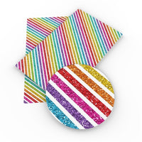 Rainbow Glitter & White Stripe Faux Leather Sheet