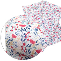 Floral Red & Blue Wildflowers Faux Leather Sheet