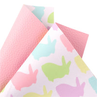 Easter Pastel Rabbits on White with Light Pink Litchi Double Sided Sheet