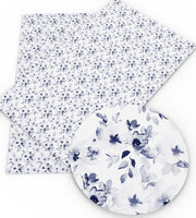 Floral Navy Flowers Faux Leather Sheet