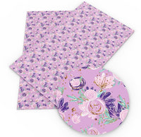 Floral Purple Flowers on Purple Faux Leather Sheet