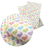 Easter Pastel Rabbits on White Faux Leather Sheet