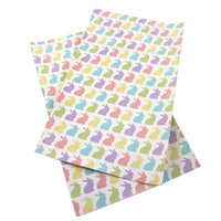 Easter Pastel Rabbits on White Faux Leather Sheet