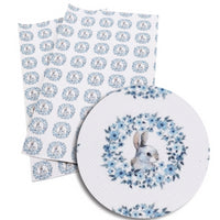Easter Bunny Blue Wreath Faux Leather Sheet