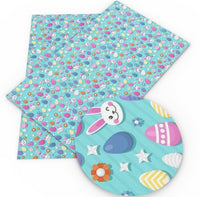 Easter Bunny Face & Eggs on Blue Faux Leather Sheet