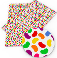 Jellybeans on White Faux Leather Sheet