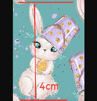 Easter Bunny & Bucket on Bluish Faux Leather Sheet
