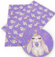 Easter Bunnies & Bucket on Purple Faux Leather Sheet