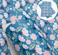 Floral Pink on Teal Faux Leather Sheet