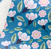 Floral Pink on Teal Faux Leather Sheet