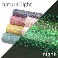 Glow in the Dark Chunky Glitter Faux Leather Sheet