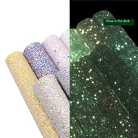 Glow in the Dark Chunky Glitter Faux Leather Sheet