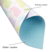 Easter Pastel Rabbits on White with Light Blue Fine Glitter Double Sided Sheet