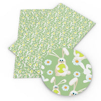 Easter Bunny & Daisies on Green Faux Leather Sheet