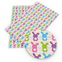 Easter Bunny Pink Purple Green on Spots Faux Leather Sheet