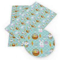 Easter Rabbit, Basket & Egg on Tiles Faux Leather Sheet