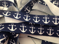 Nautical Anchors on Navy Blue 5/8" FOE (5 Yards)