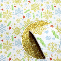 Christmas Snowflakes with Gold Fine Glitter Double Sided Faux Leather Sheet