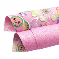 Easter Cocomelon on Pink with Pink Fine Glitter Double Sided Sheet
