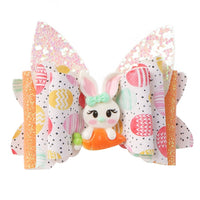 Pre Cut Easter Pastel Eggs & Bunny with Carrot Faux Leather Bow