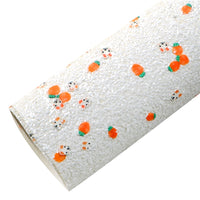 Chunky White Glitter with Rabbit Carrot Clay Embellishment Faux Leather Sheet