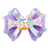 Pre Cut Easter Ombre Purple & Bunny with Carrot Faux Leather Bow