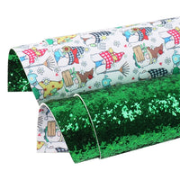 Gnomes Gardening on Green Chunky Glitter Double Sided Faux Leather Sheet