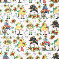 Gnomes & Sunflowers on Yellow Fine Glitter Double Sided Faux Leather Sheet